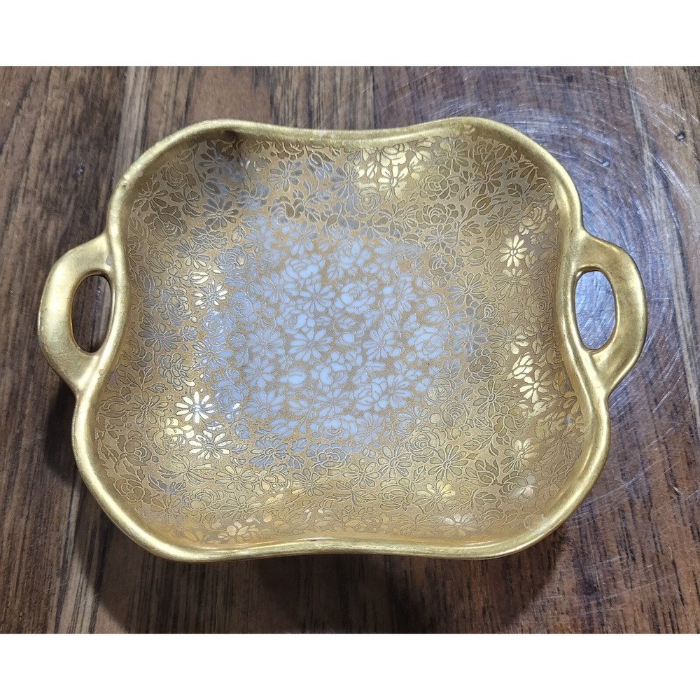Vintage 24kt Gold Pickard Small Dish Embossed with Flowers